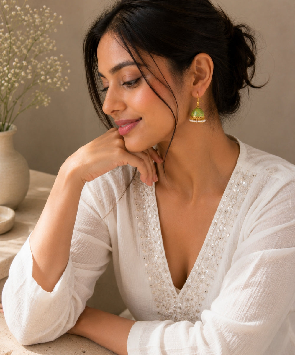 Emerald Grace Gold-Plated Pearl Drop Jhumki Earrings