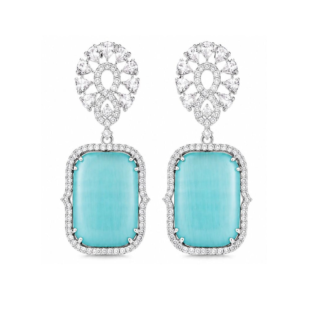 Rhodium Plated Cubic Zirconia Drop Earrings