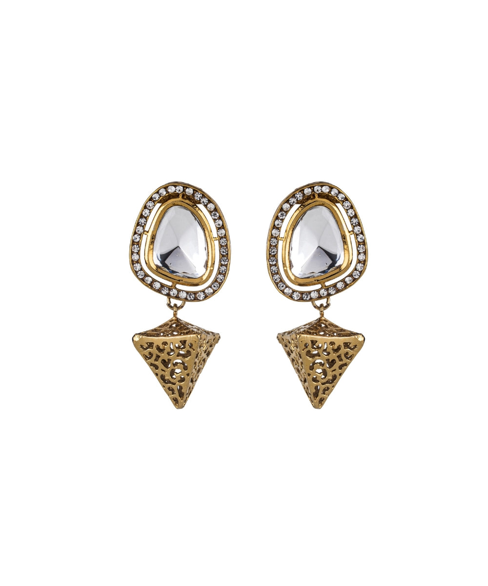 Gold Plated Kundan Drop Earrings