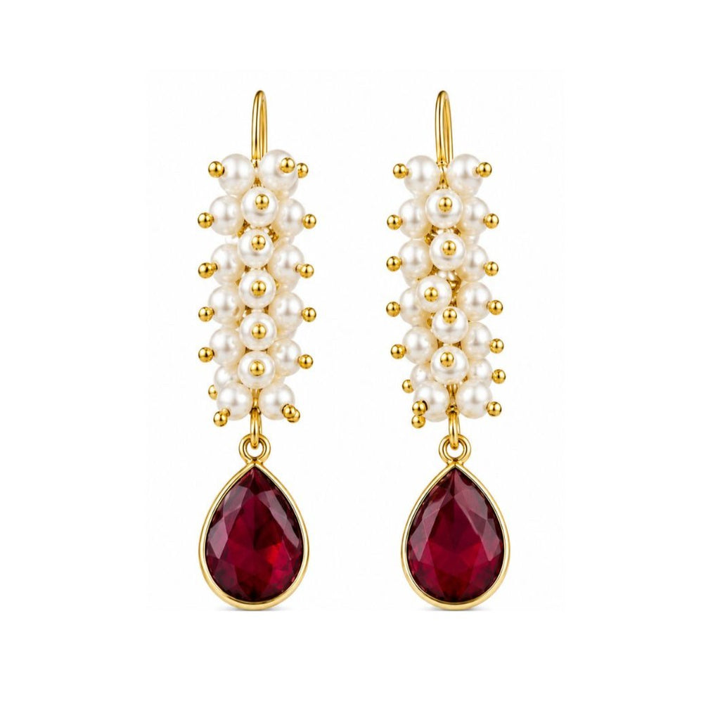 Gold Plated Red Cubic Zirconia Drop Earrings
