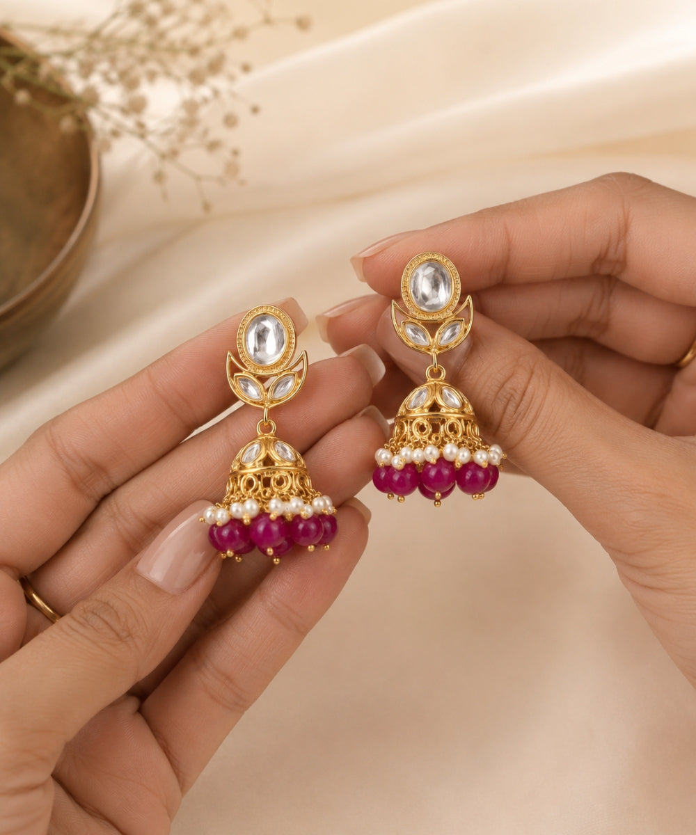 Gold Plated Kundan Jhumki Earrings