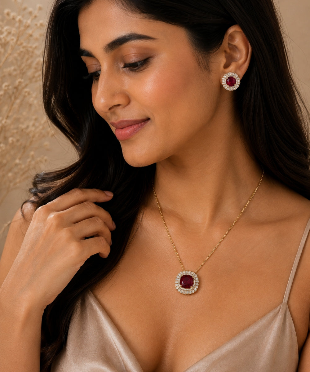 Gold Plated Cubic Zirconia Halo Style Pendant Set