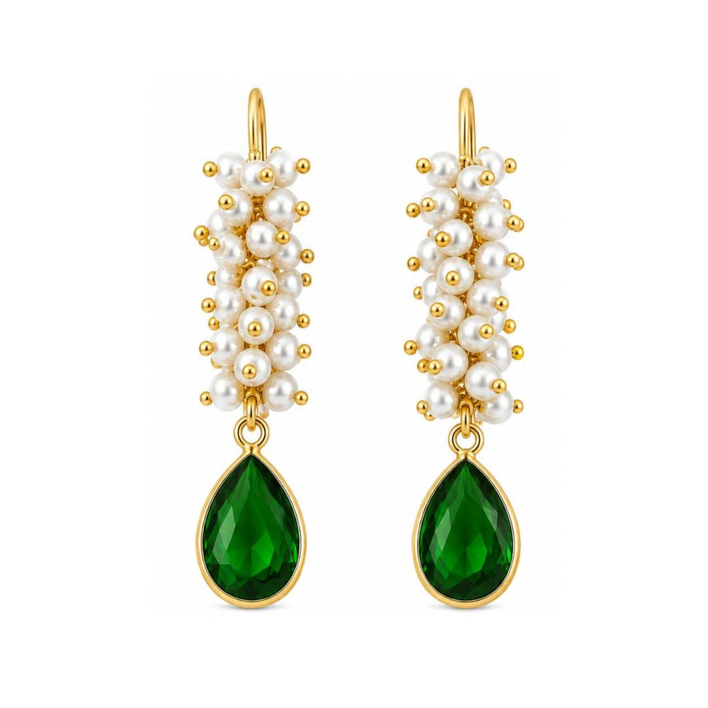 Gold Plated Green Cubic Zirconia Drop Earrings
