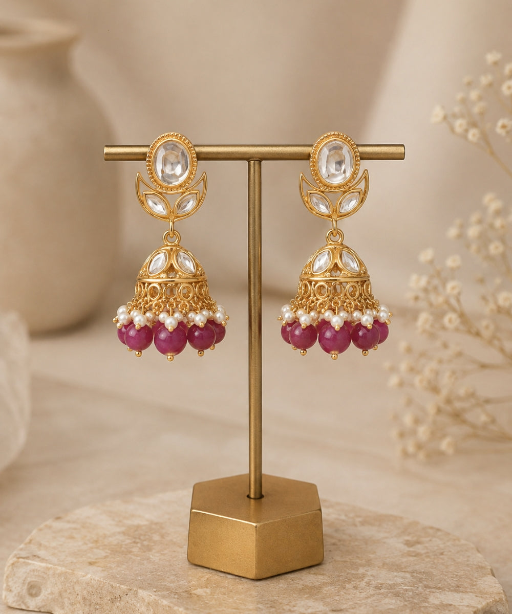Gold Plated Kundan Jhumki Earrings