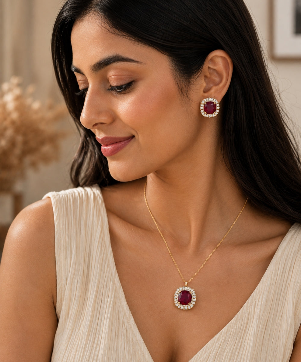 Gold Plated Cubic Zirconia Halo Style Pendant Set