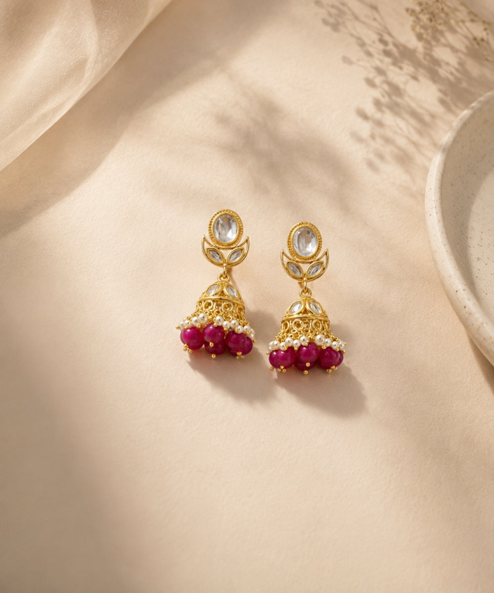 Gold Plated Kundan Jhumki Earrings