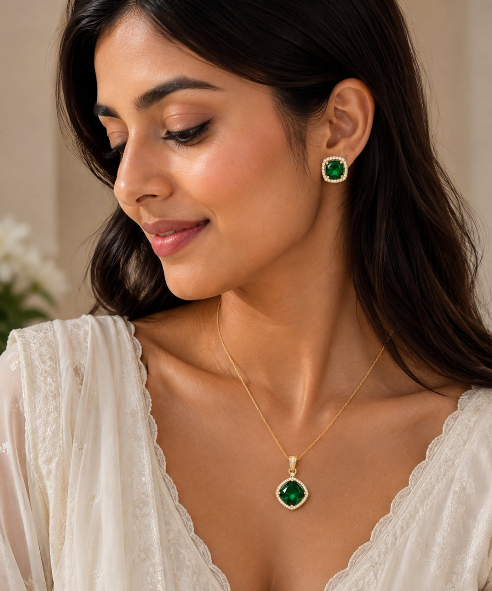 Gold Plated Cubic Zirconia Halo Style Pendant Set