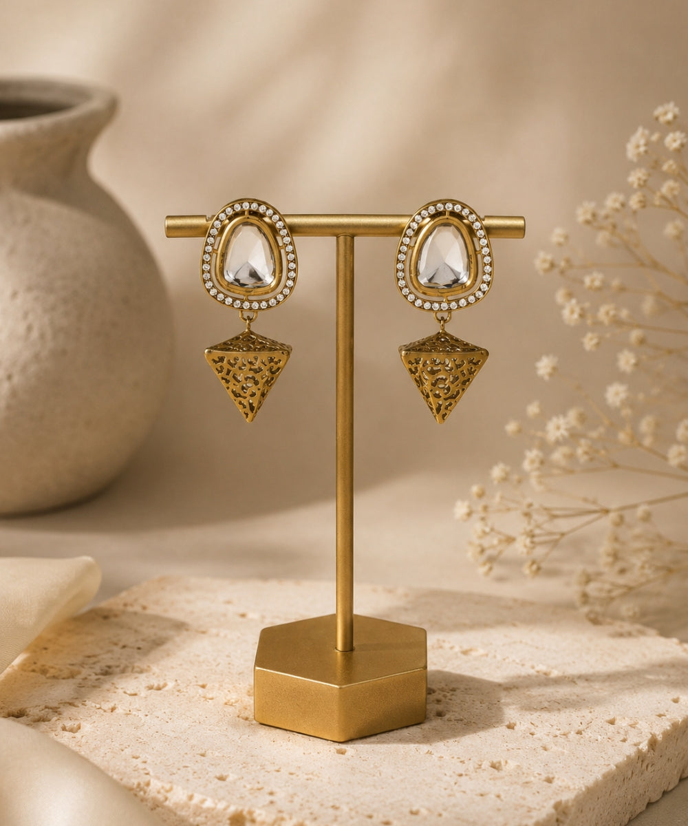 Gold Plated Kundan Drop Earrings