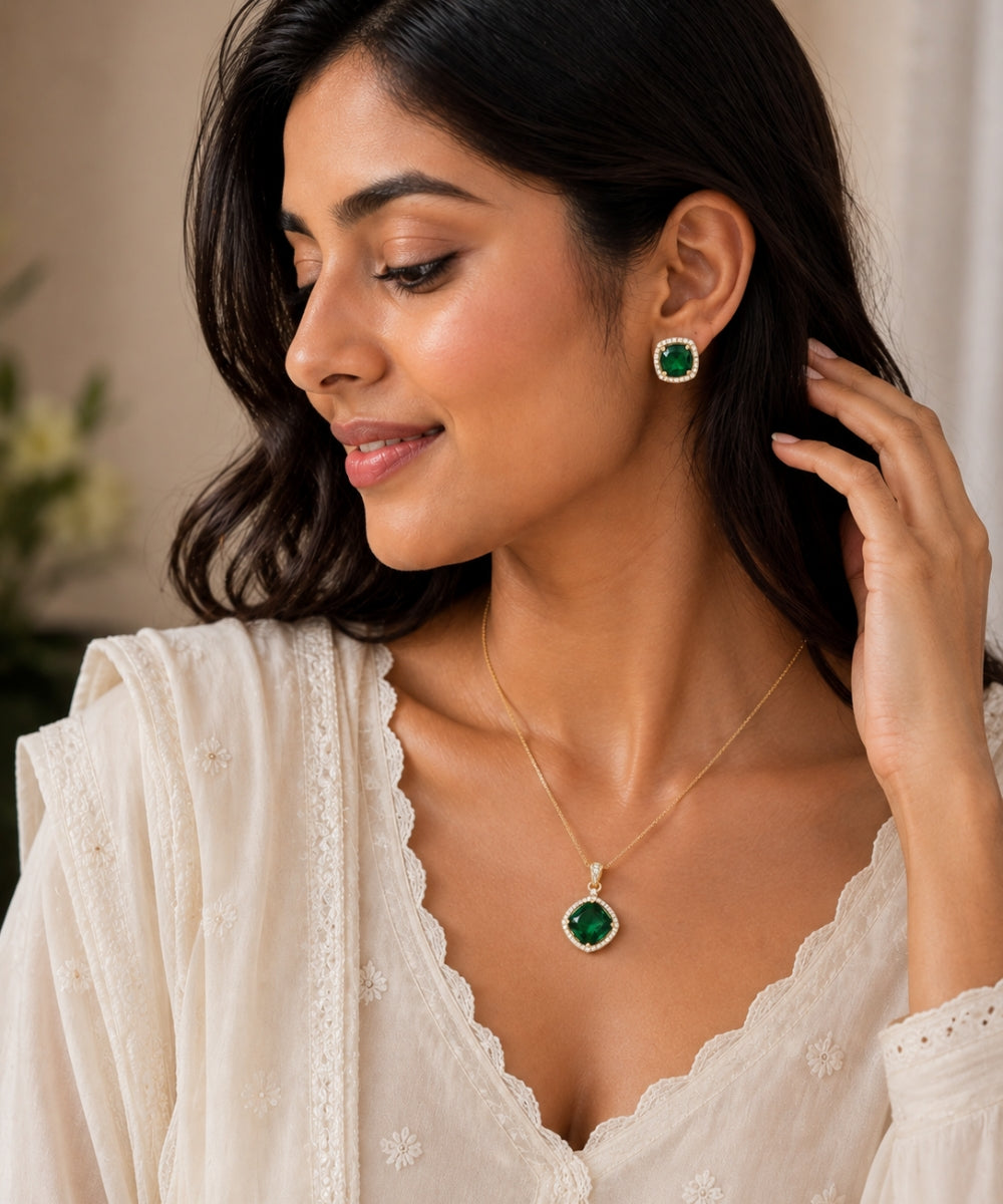 Gold Plated Cubic Zirconia Halo Style Pendant Set