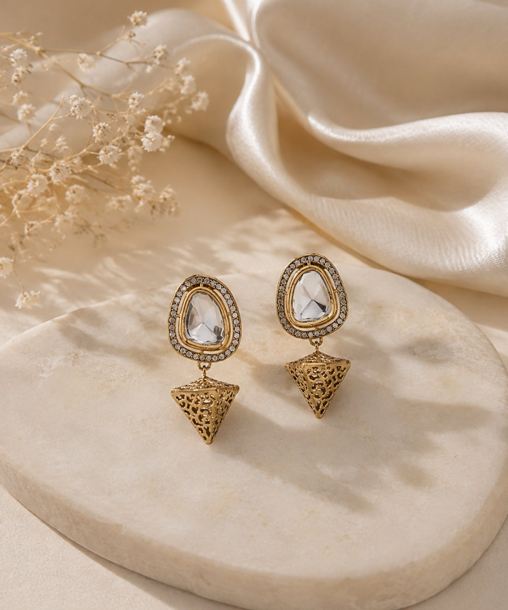 Gold Plated Kundan Drop Earrings