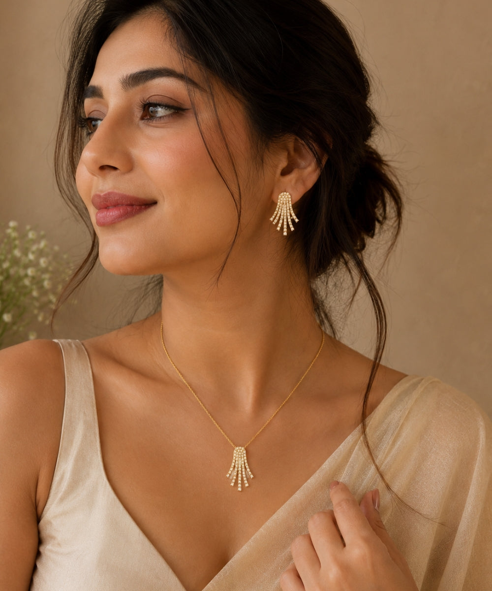 Gold Plated Cubic Zirconia Statement Pendant Set