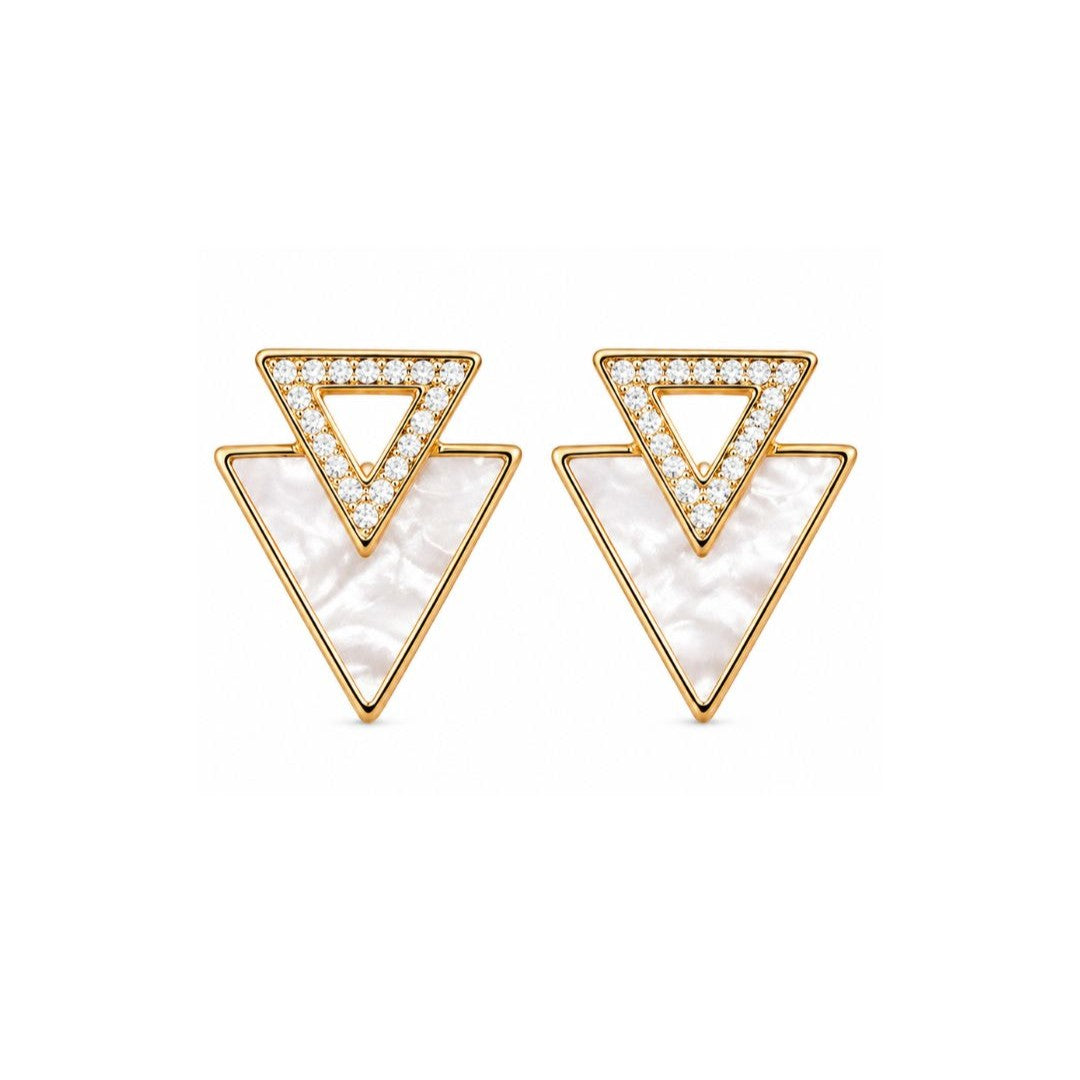 Gold Plated Triangle Shape Cubic Zirconia Stud Earrings