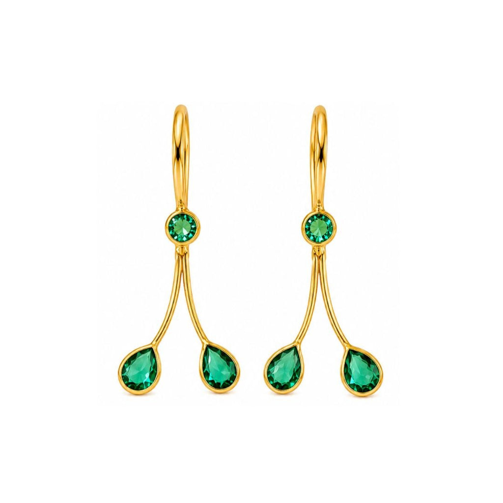 Gold Plated Green Cubic Zirconia Drop Earrings
