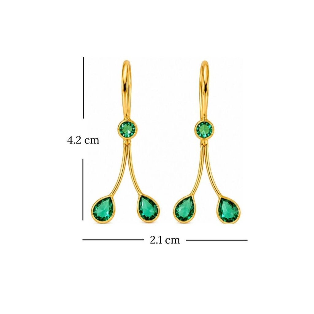 Gold Plated Green Cubic Zirconia Drop Earrings