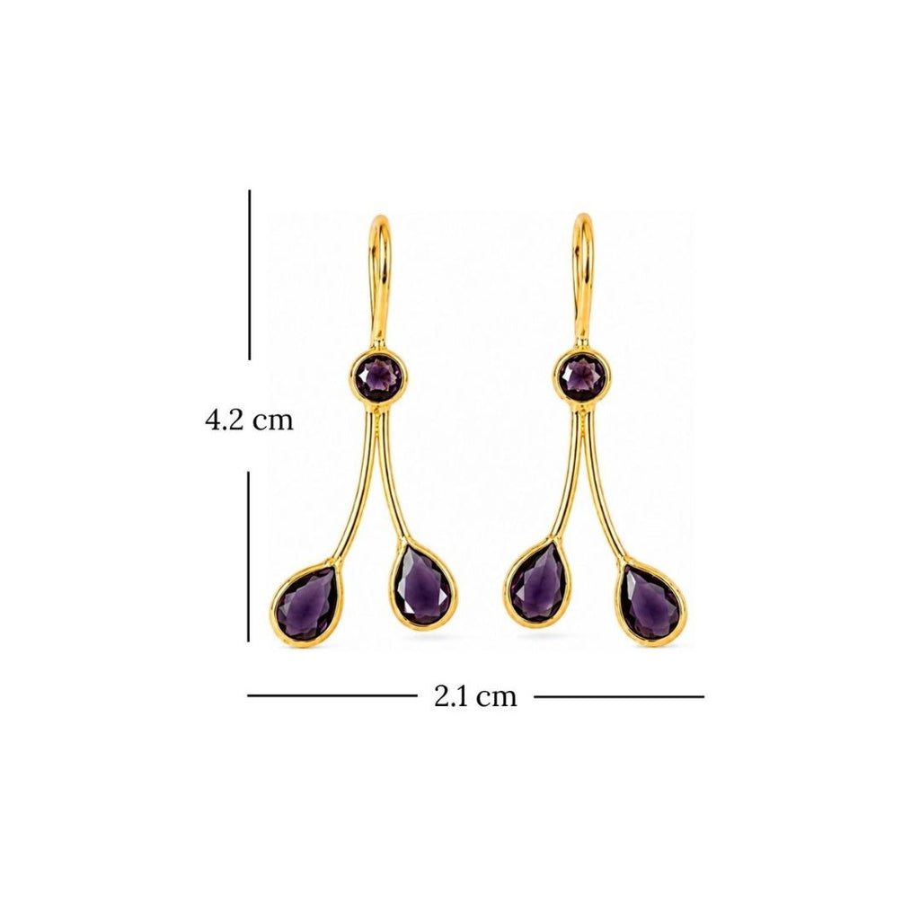 Gold Plated Purple Cubic Zirconia Drop Earrings