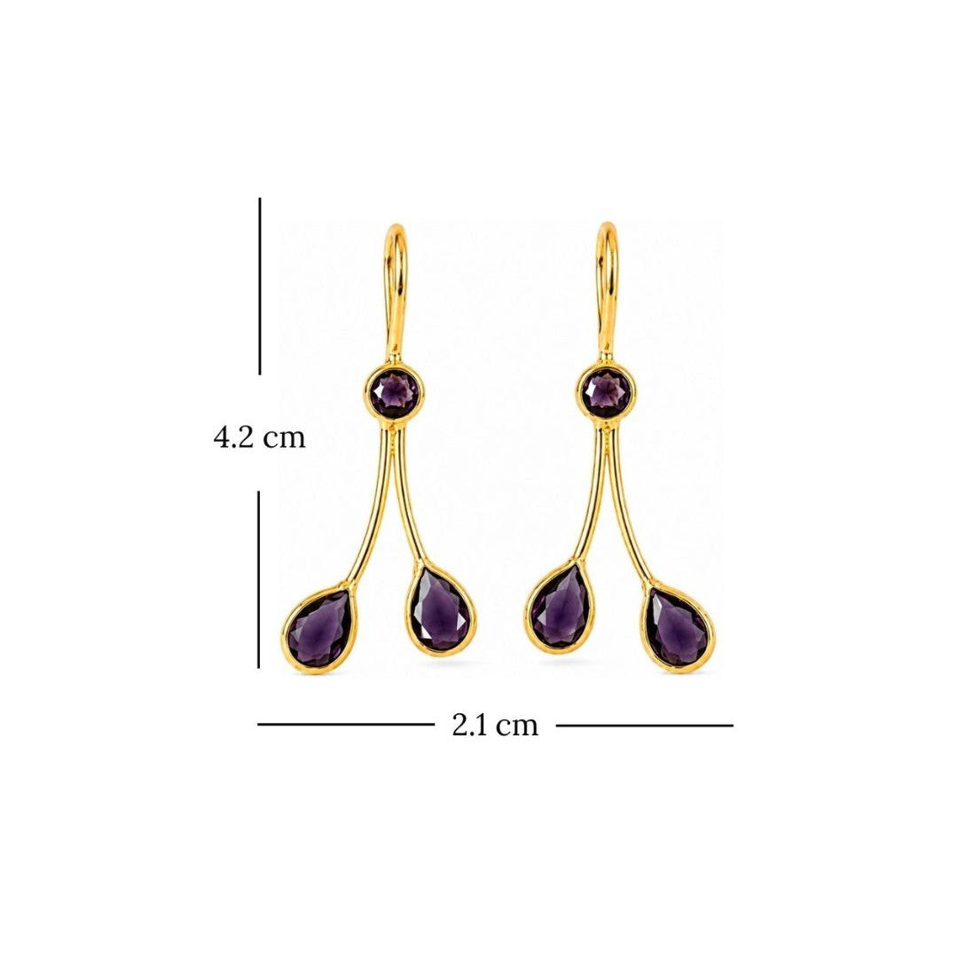 Gold Plated Purple Cubic Zirconia Drop Earrings