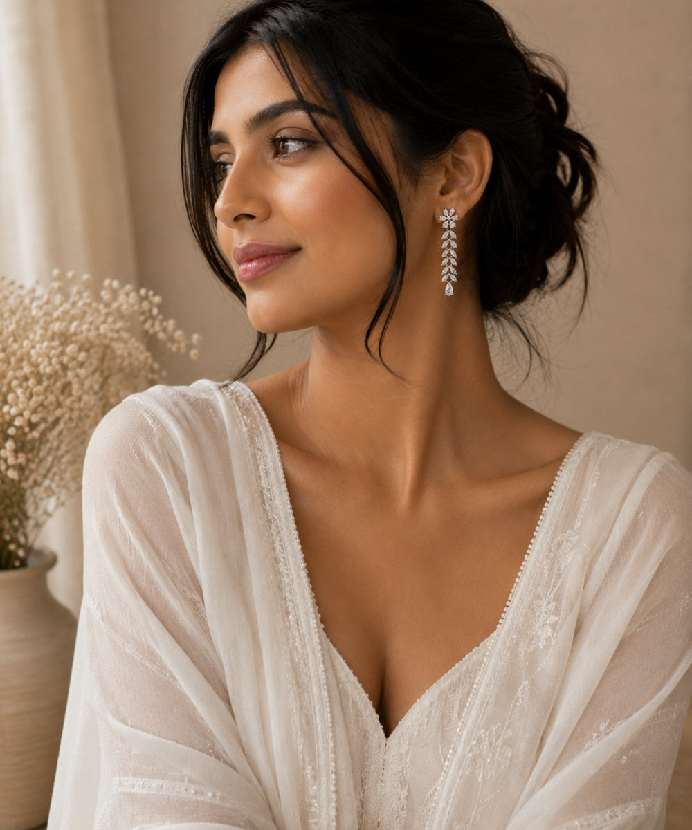 Rhodium Plated Cubic Zirconia Drop Earrings