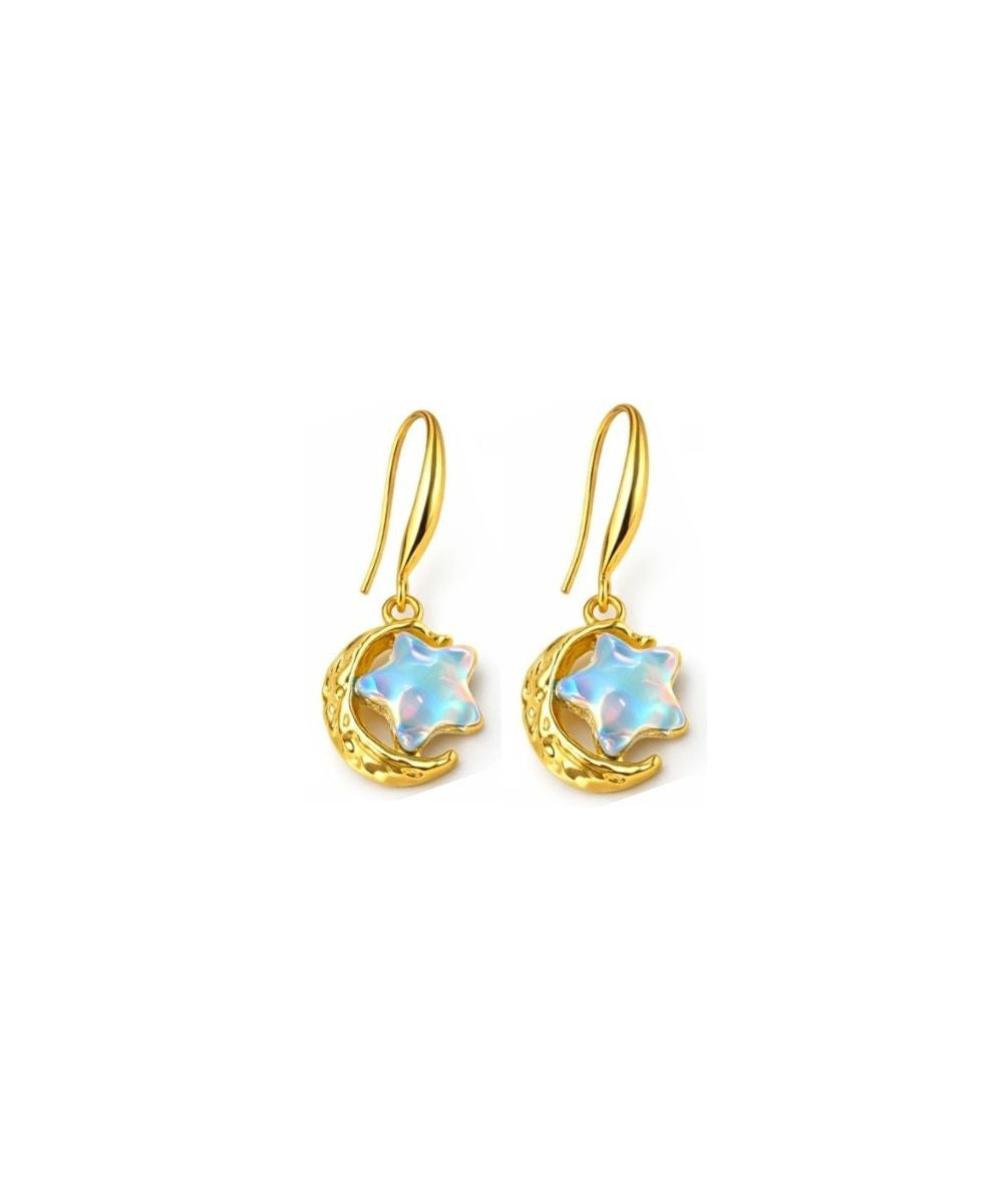 Gold Plated Star Charm Drop Earrings
