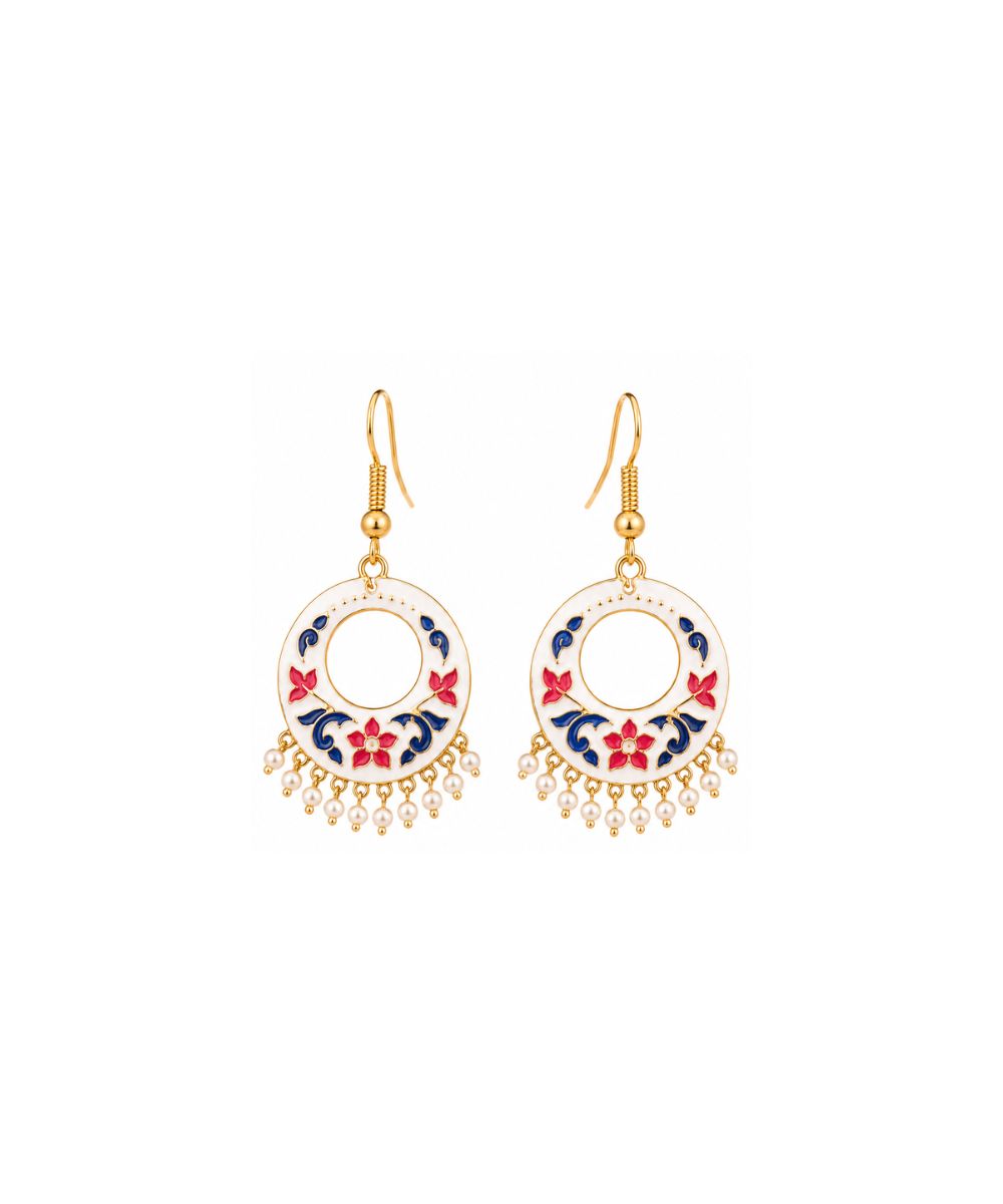 Gold-Plated Enamel Pearl Drop Earrings