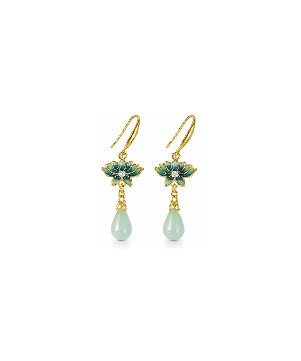 Gold Plated Lotus Pearl Drop Earrings