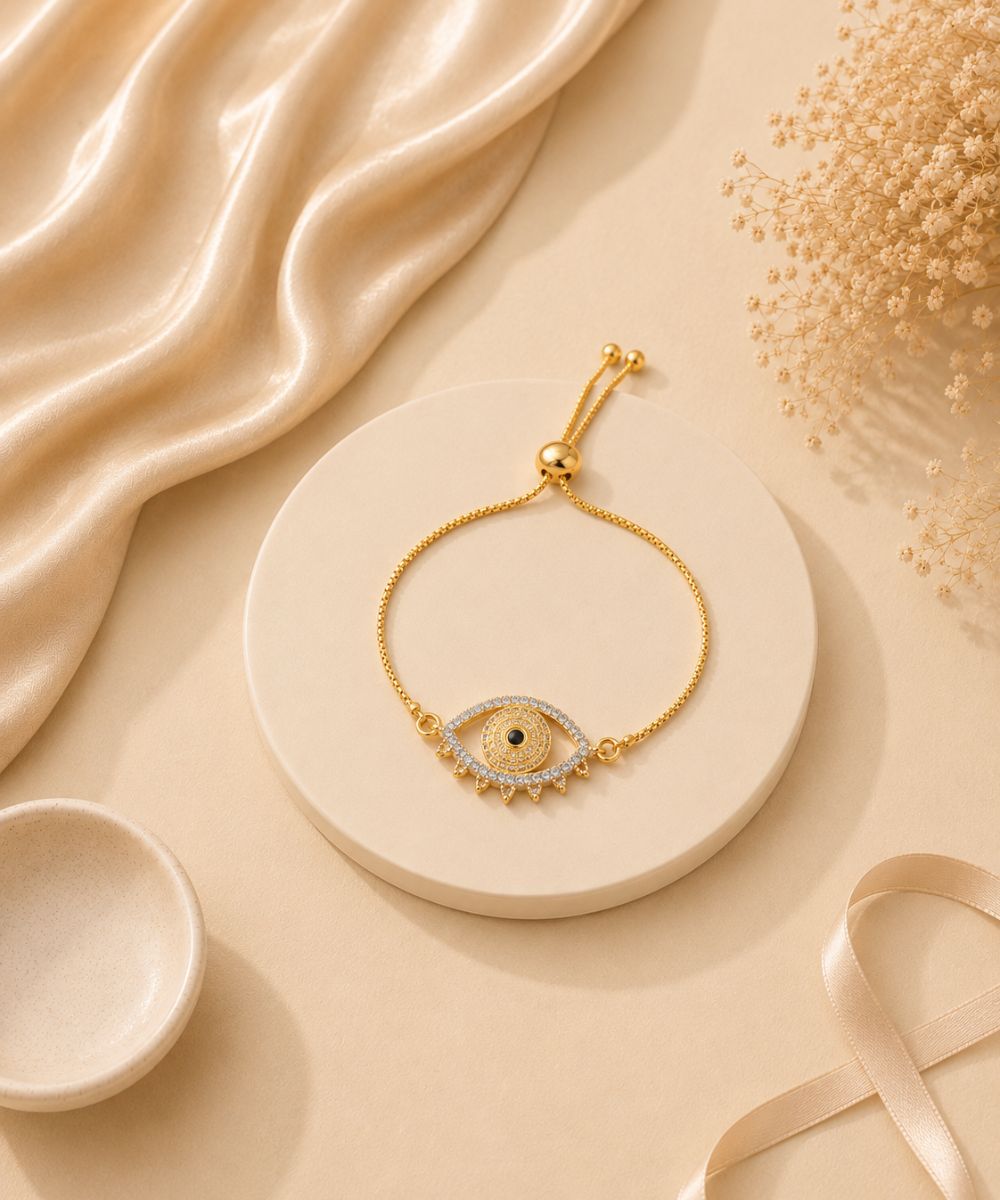 Gold-Plated Evil Eye Adjustable Bracelet