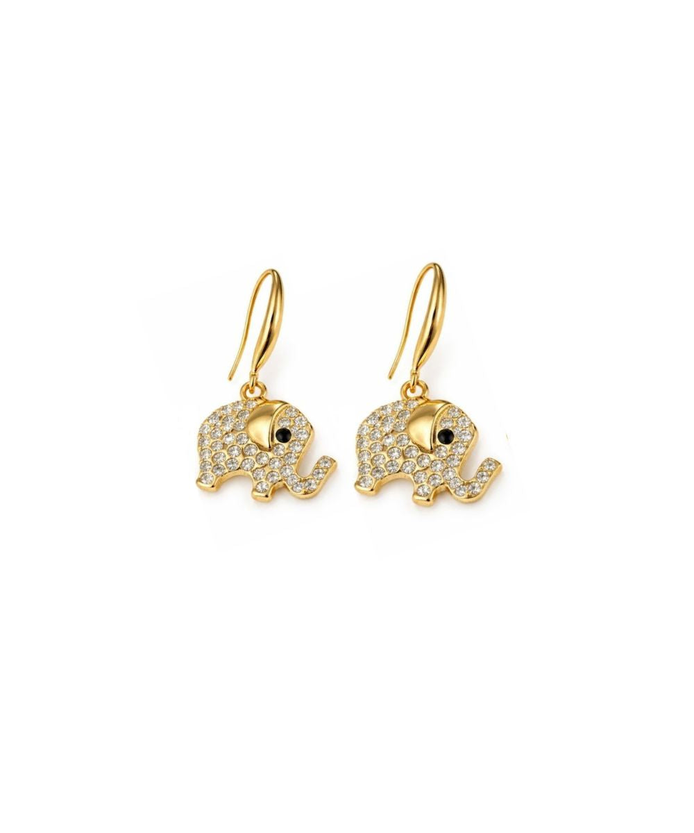 Gold Plated Elephant Charm Evil Eye Drop Earrings