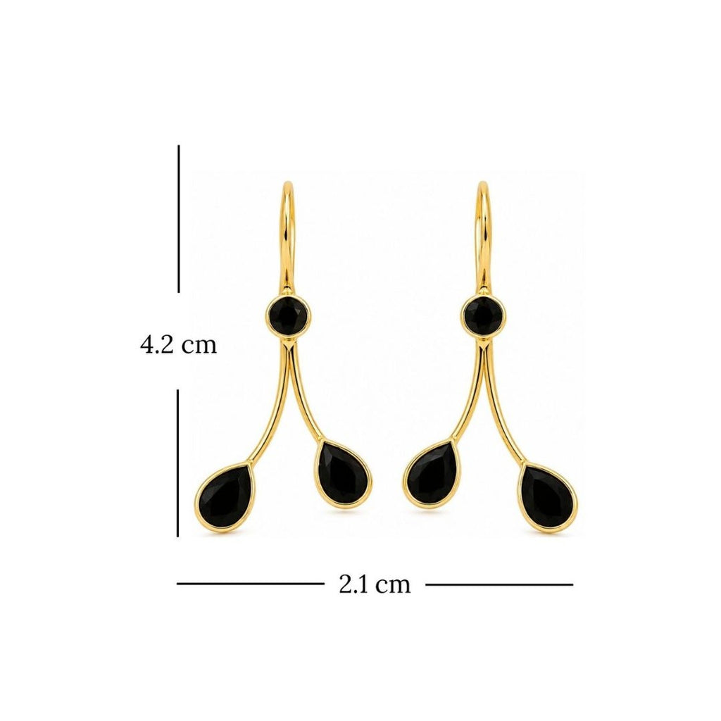 Gold Plated Black Cubic Zirconia Drop Earrings