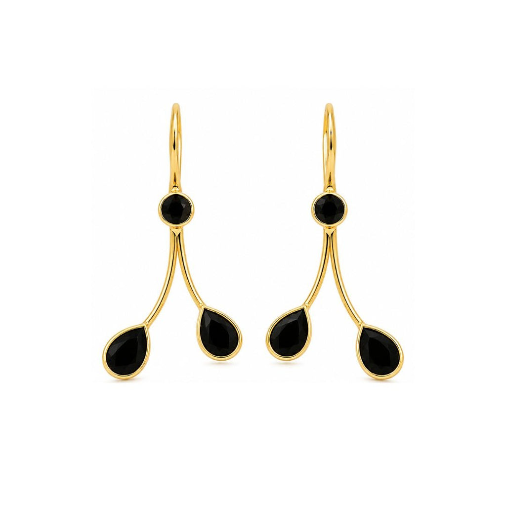 Gold Plated Black Cubic Zirconia Drop Earrings