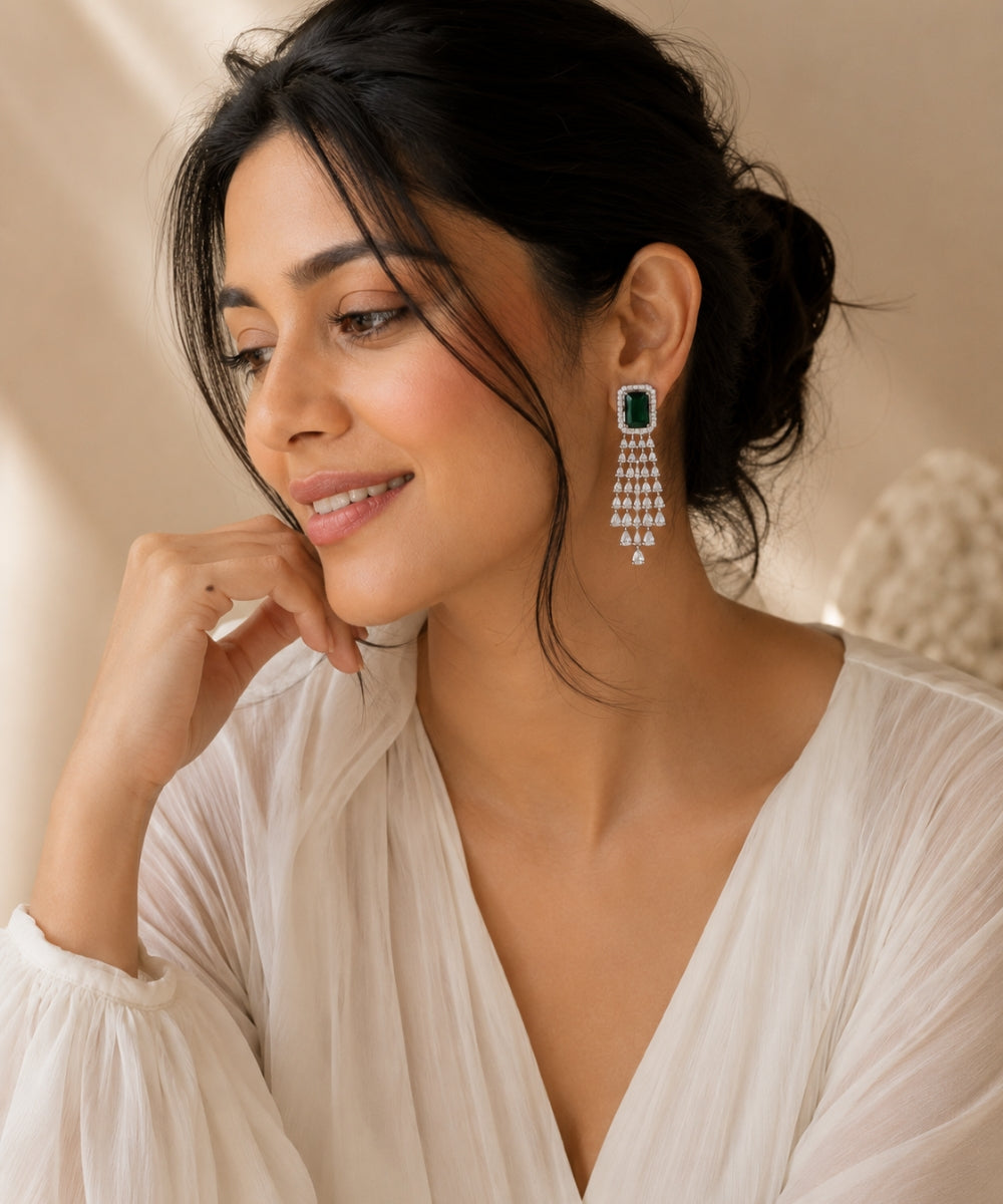 Rhodium Plated Cubic Zirconia Drop Earrings