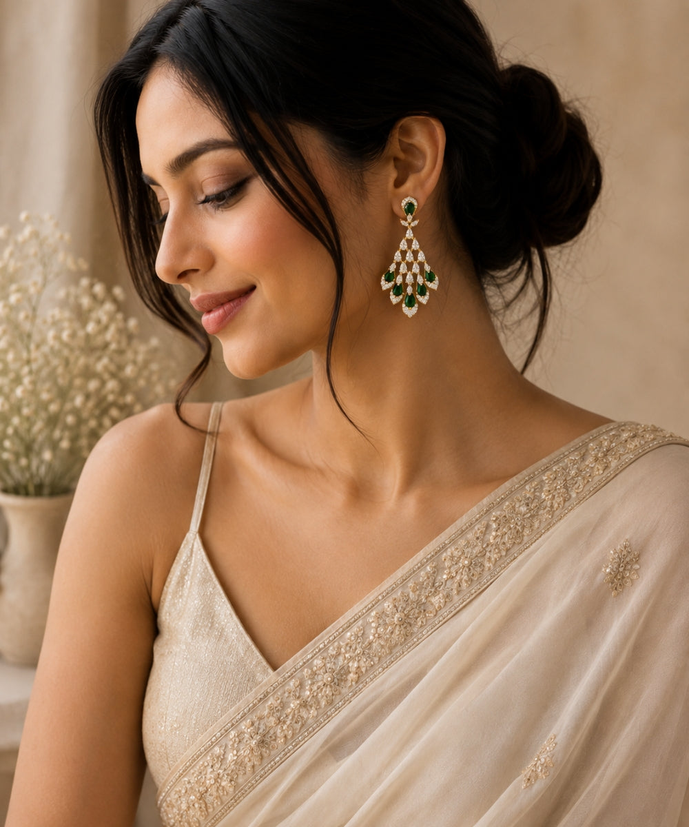 Gold Plated Green Cubic Zirconia Drop Earrings