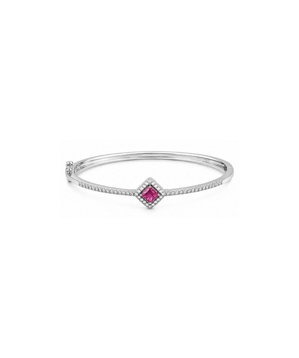 Rhodium Plated Pink Cubic Zirconia Halo Style Bracelet