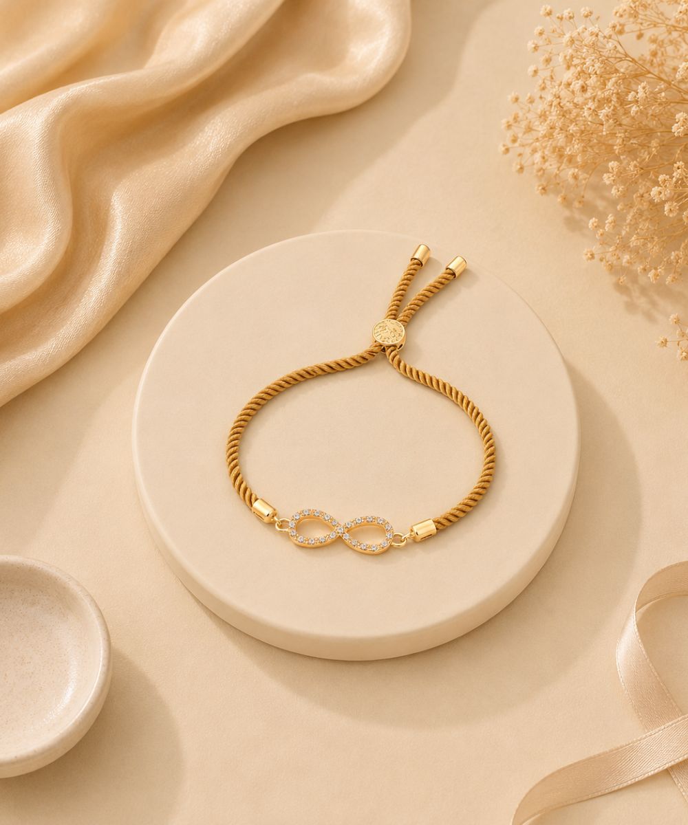 Bdiva 18k Gold-Plated Adjustable Infinity Bracelet with Cubic Zirconia