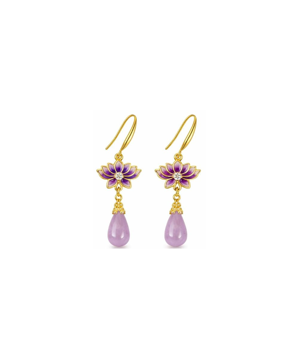 Gold Plated Lotus Pearl Drop Earrings