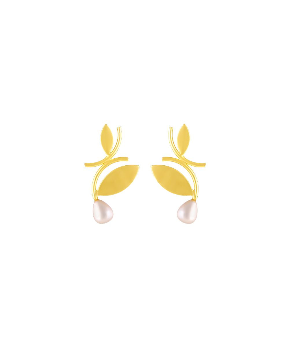 Bdiva 18K Gold Plated Leaf Pearl Drop Earrings with a Redefine Modern Elegance
