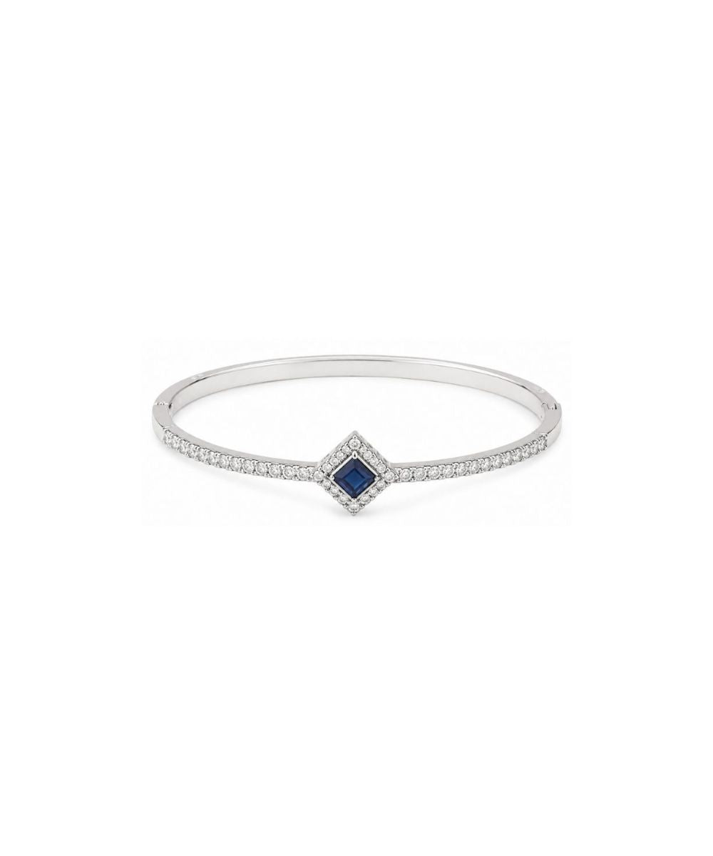 Rhodium Plated Blue Cubic Zirconia Halo Style Bracelet