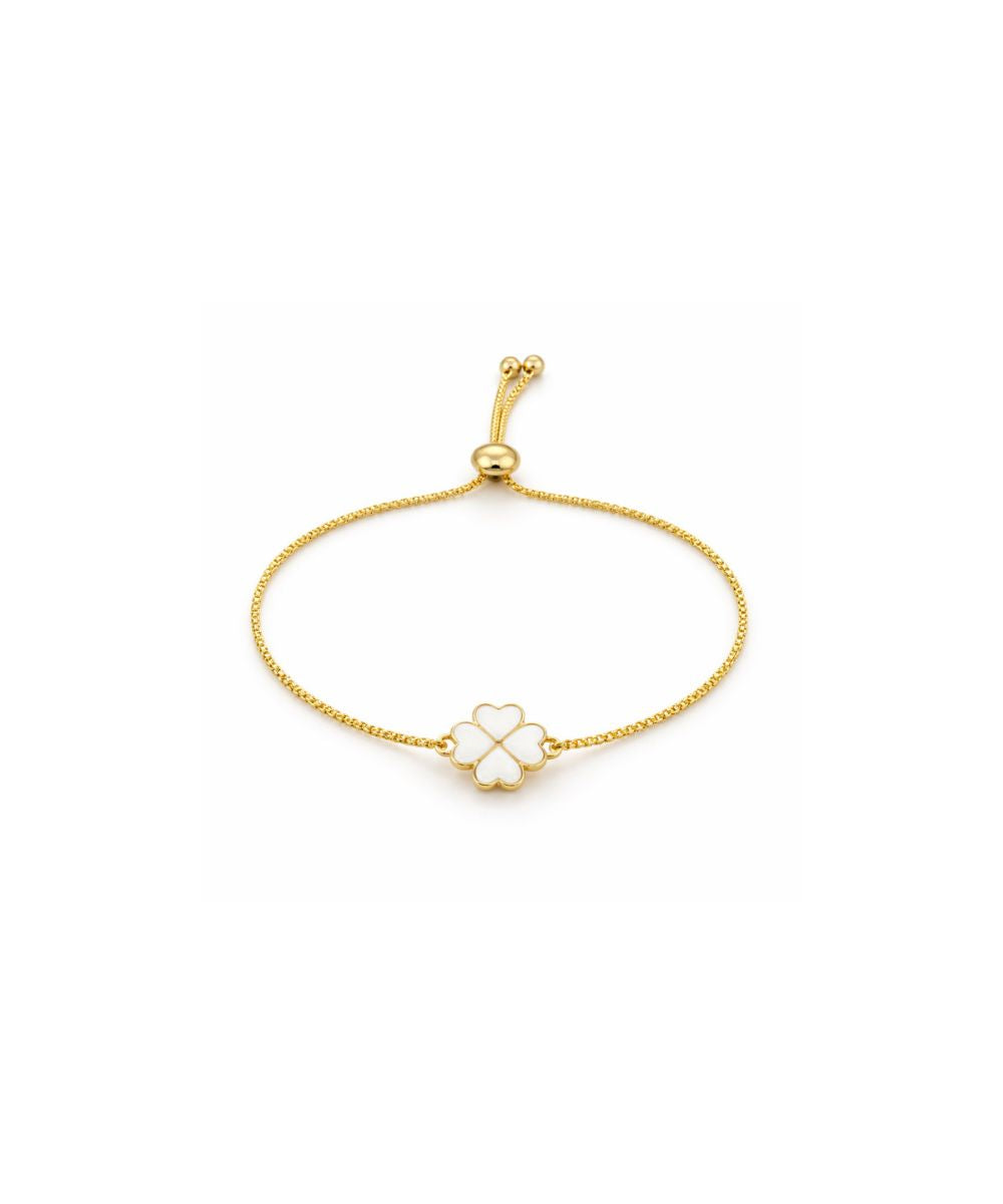 Gold Plated White Enamel Clover Leaf Bracelet