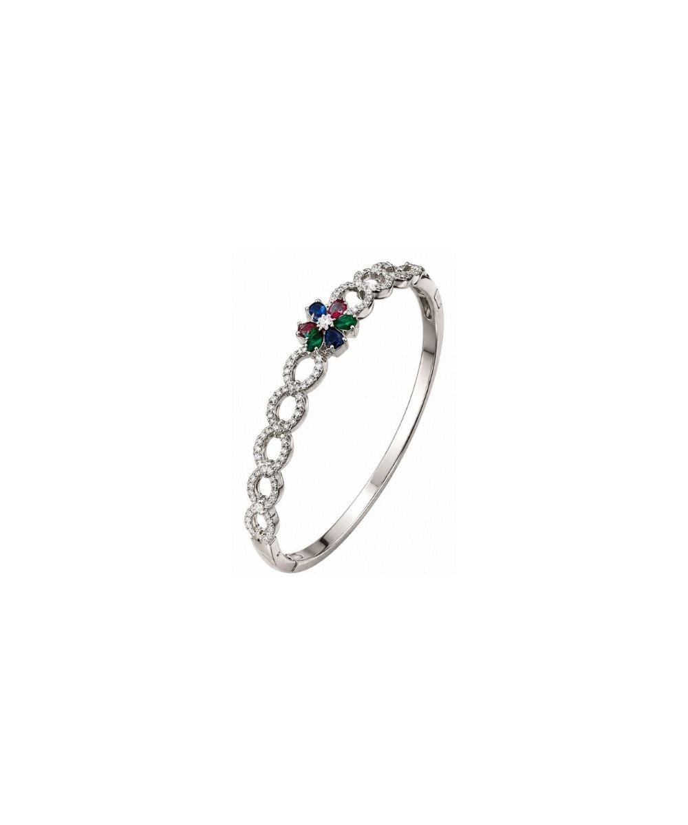 Rhodium Plated Cubic Zirconia Floral Bracelet