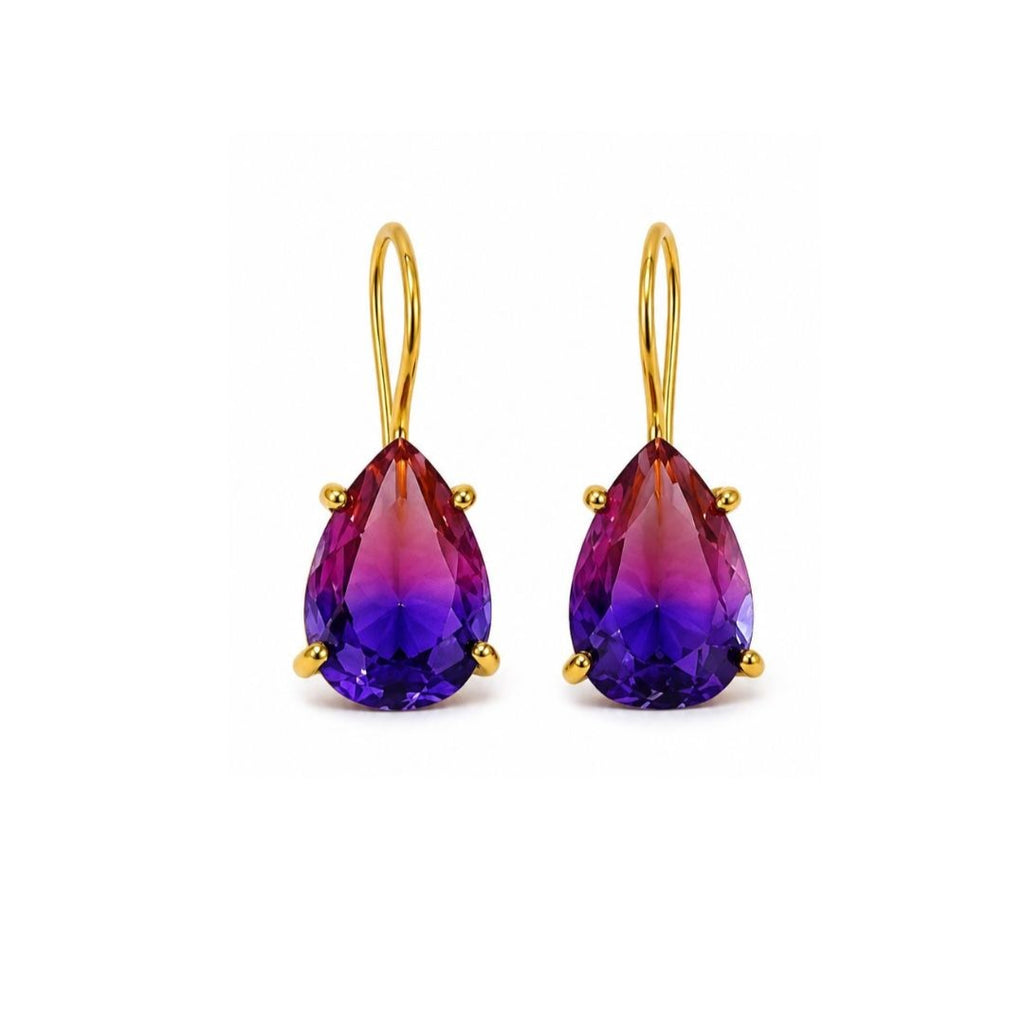 Gold Plated Pear Shape Cubic Zirconia Drop Earrings