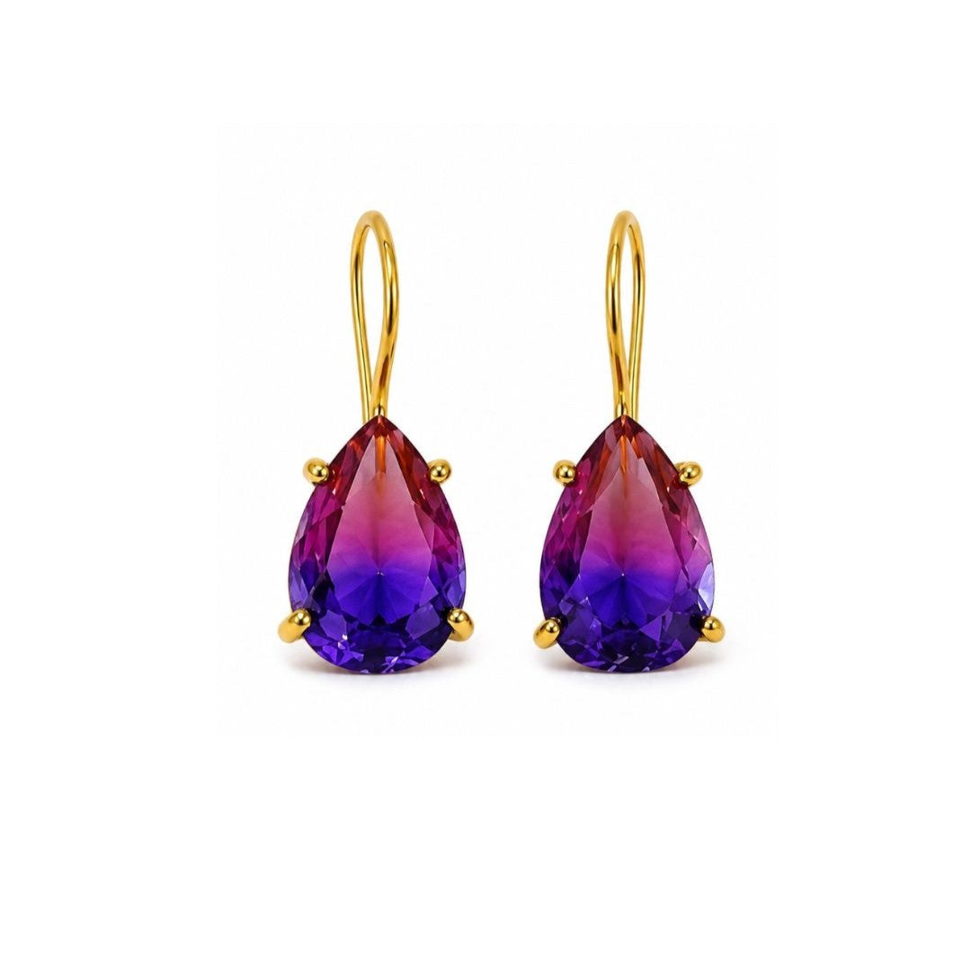 Gold Plated Pear Shape Cubic Zirconia Drop Earrings
