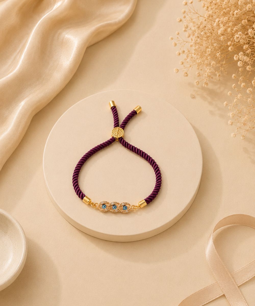 Adjustable Gold-Plated Evil Eye Bracelet