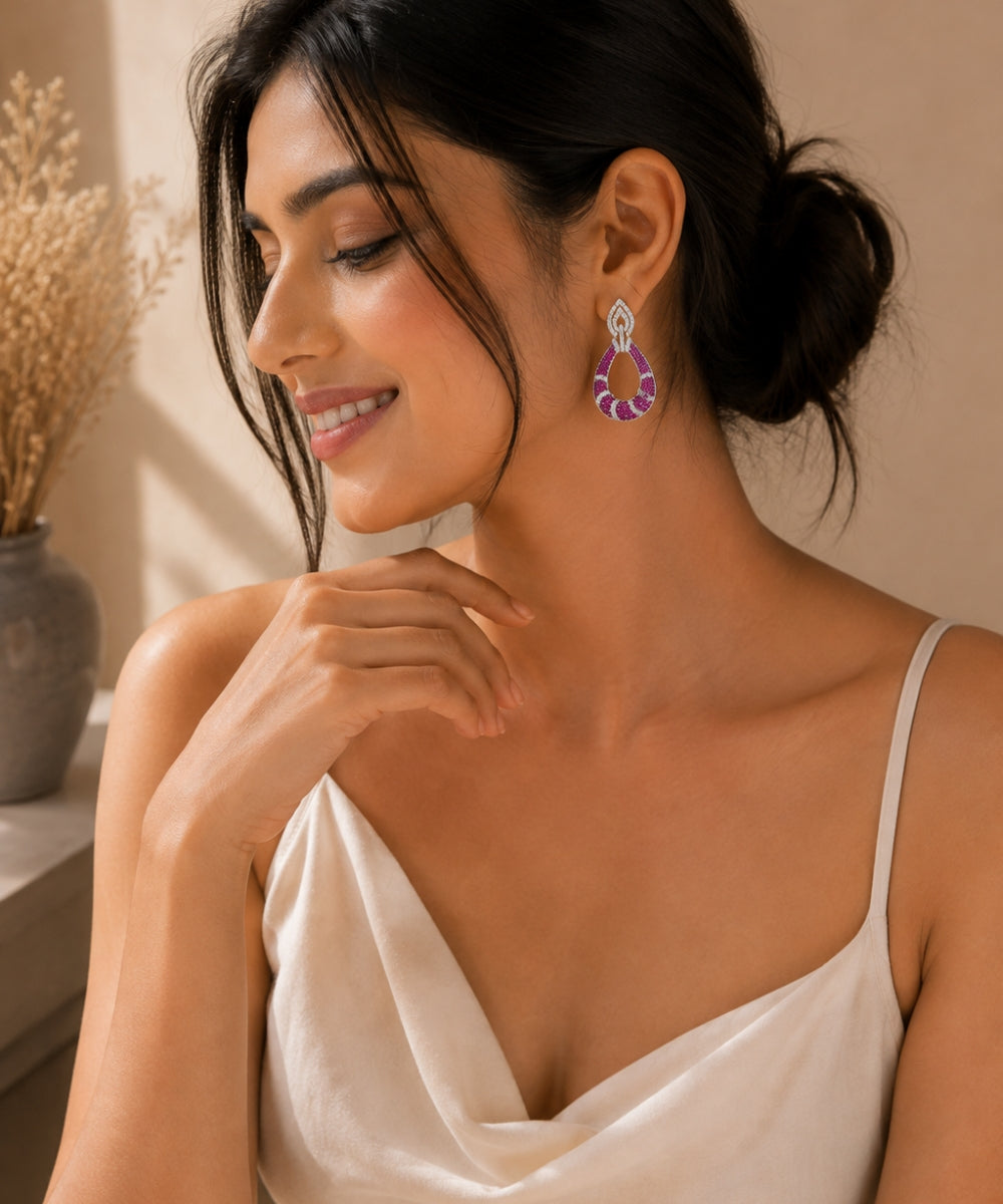 Rhodium Plated Cubic Zirconia Drop Earrings
