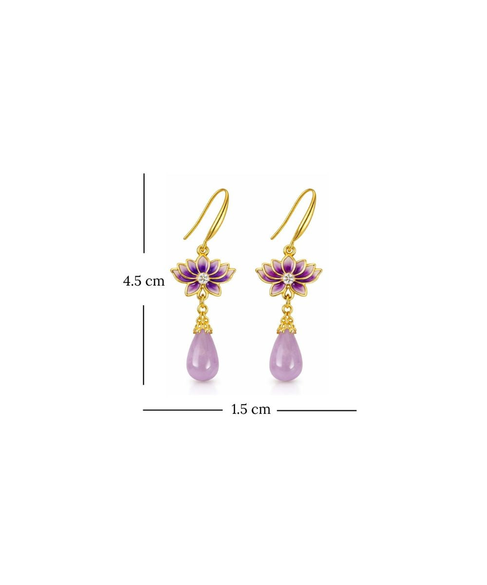 Gold Plated Lotus Pearl Drop Earrings