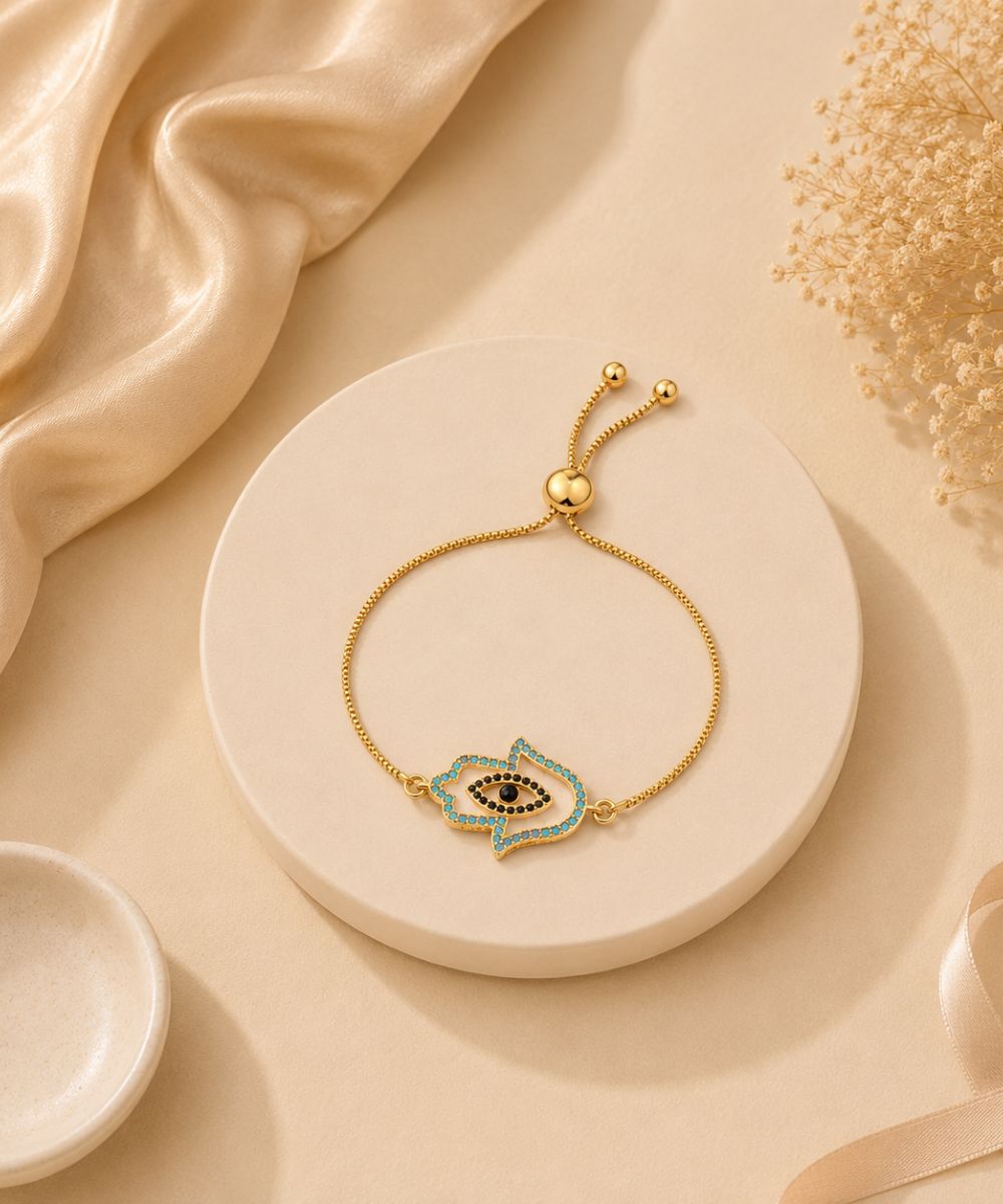 Gold Plated Evil Eye Adjustable Bracelet