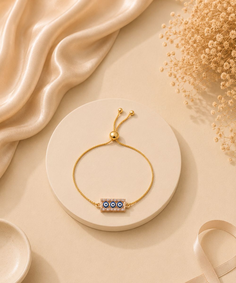 Gold Plated Evil Eye Adjustable Bracelet
