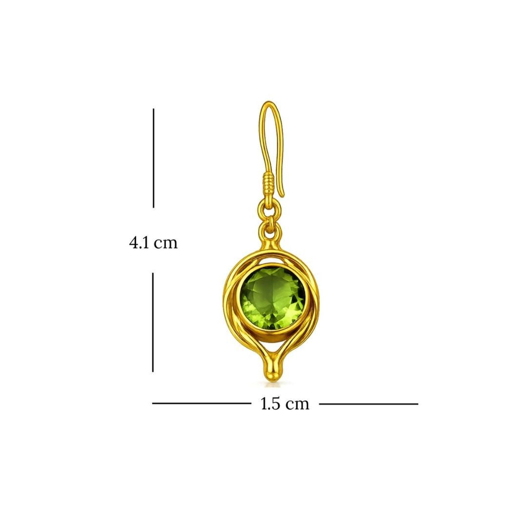 Gold Plated Round Green Cubic Zirconia Drop Earrings