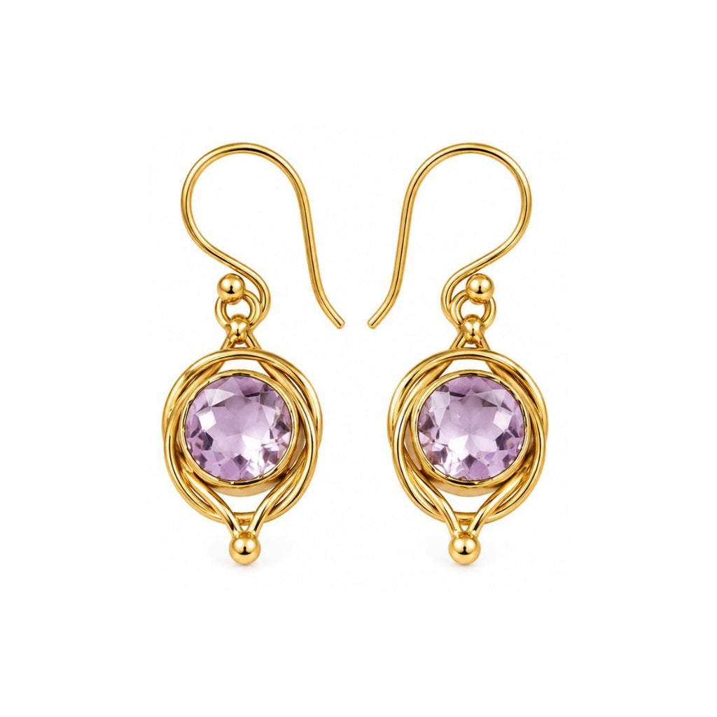 Gold Plated Round Pink Cubic Zirconia Drop Earrings