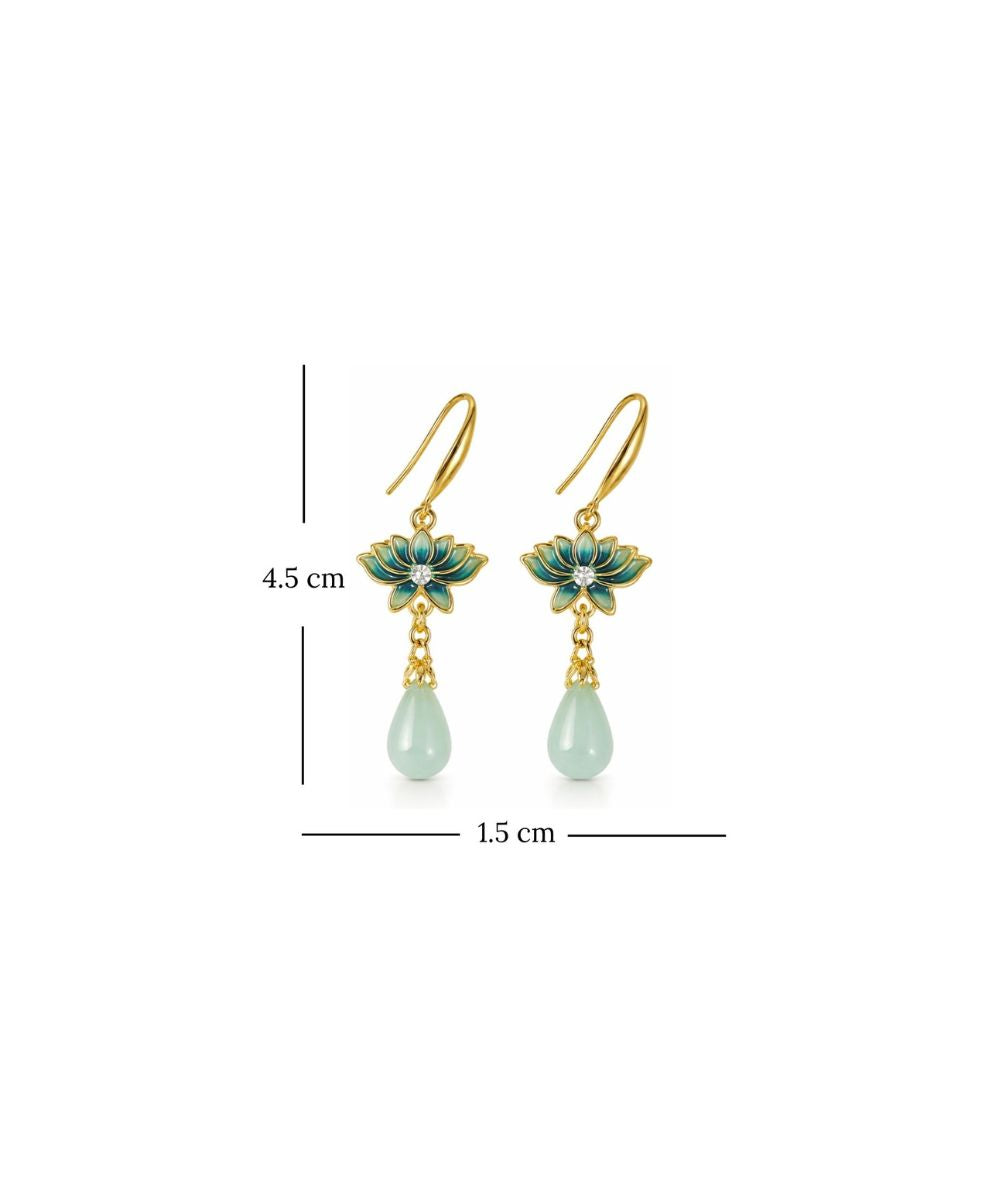 Gold Plated Lotus Pearl Drop Earrings