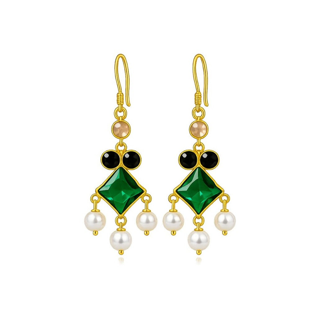 Gold Plated Cubic Zirconia Pearl Drop Earrings