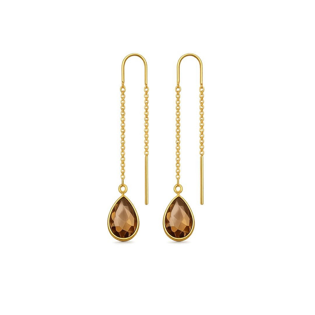 Gold Plated Brown Cubic Zirconia Link Drop Earrings