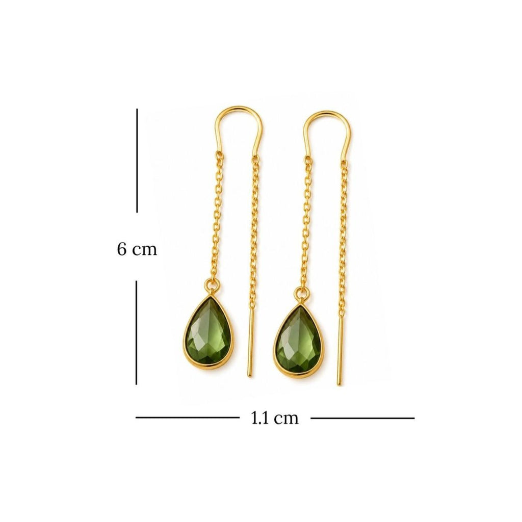 Gold Plated Green Cubic Zirconia Link Drop Earrings